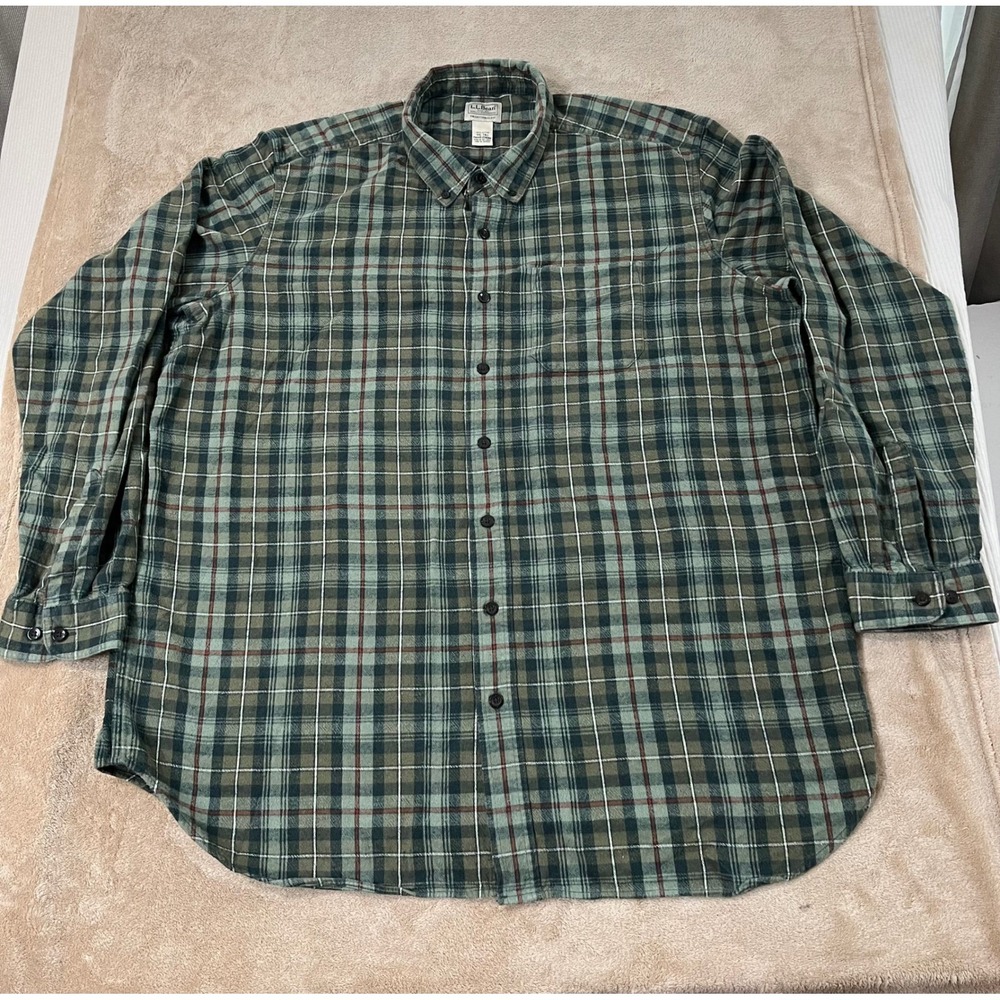 L.L. Bean Traditional Fit Flannel Shirt Men Size 2XL Tall Plaid Green L/S 228066